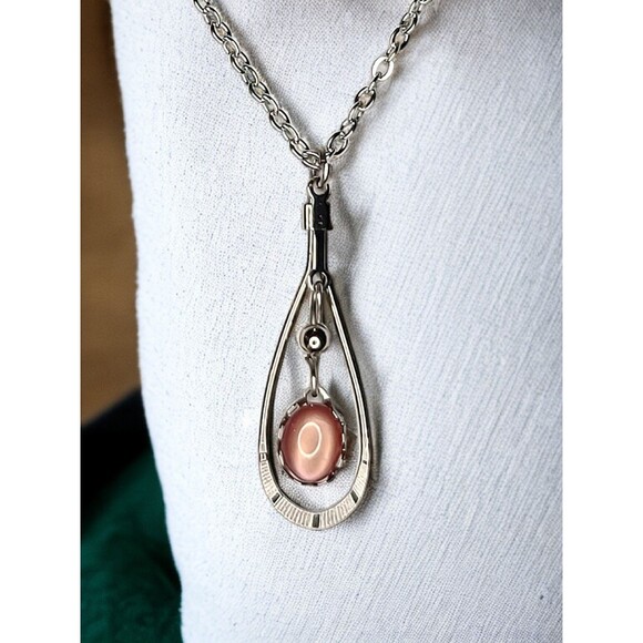 Faux Pink Tourmaline October Birthstone Necklace Silver Tone Teardrop 18" - Picture 1 of 2